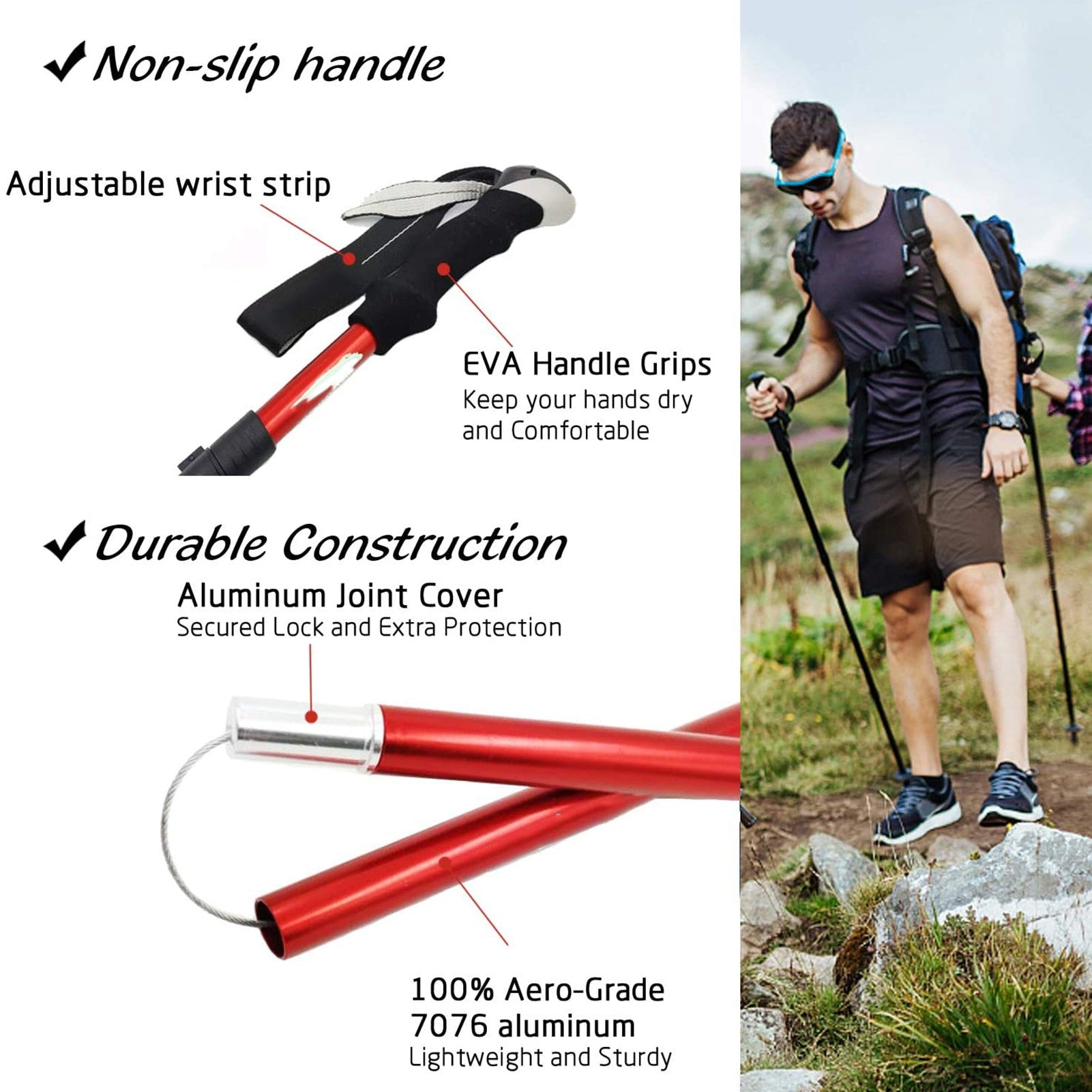 Auminum Alloy Ultralight Trekking Pole Anti Shock Hike Folding Stick